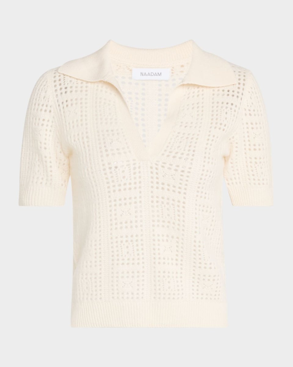 Cashmere Open-Stitch Polo